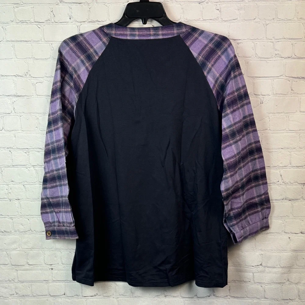 BloomChic Navy and Purple Plaid Long Sleeve Henley Top Plus Size 1X - Picture 7 of 7
